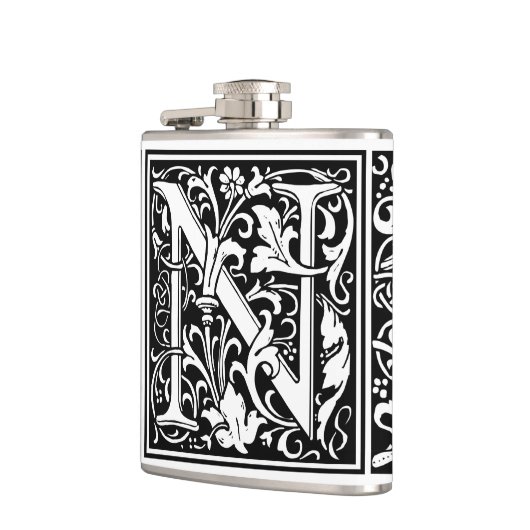 Brief N Middeleeuws Monogram Art Nouveau Heupfles (Links)