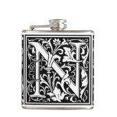 Brief N Middeleeuws Monogram Art Nouveau Heupfles (Voorkant)