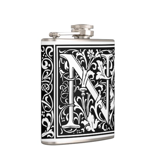 Brief N Middeleeuws Monogram Art Nouveau Heupfles (Rechts)