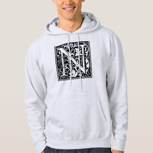 Brief N Middeleeuws Monogram Art Nouveau Hoodie (Voorkant)