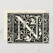 Brief N Middeleeuws Monogram Art Nouveau Kaart (Voorkant / Achterkant)
