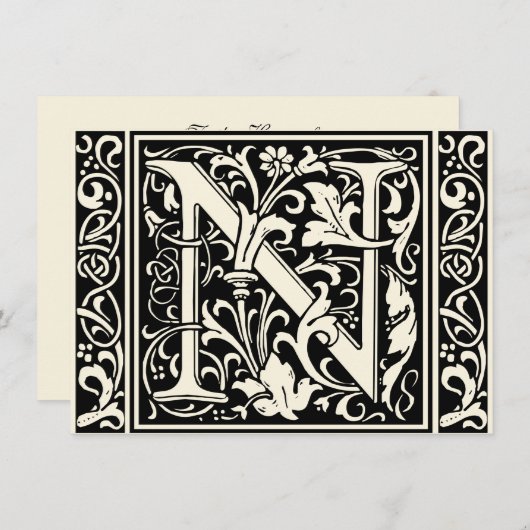 Brief N Middeleeuws Monogram Art Nouveau Kaart (Voorkant / Achterkant)