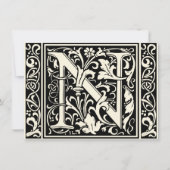 Brief N Middeleeuws Monogram Art Nouveau Kaart (Voorkant)