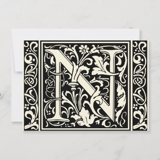 Brief N Middeleeuws Monogram Art Nouveau Kaart (Voorkant)