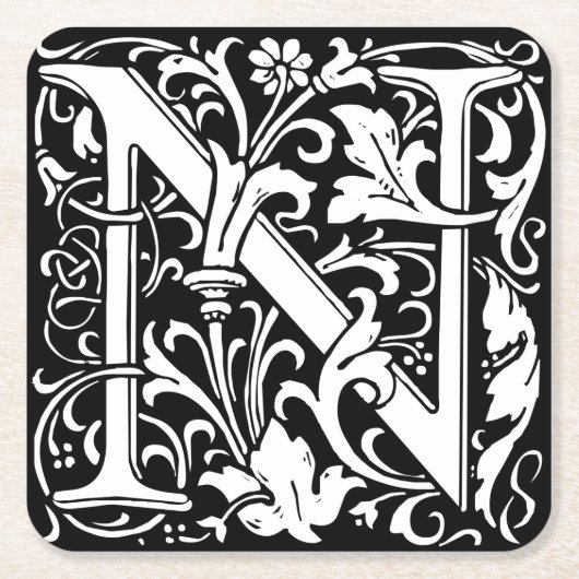 Brief N Middeleeuws Monogram Art Nouveau Kartonnen Onderzetters (Voorkant)