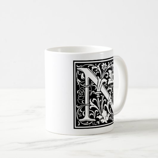 Brief N Middeleeuws Monogram Art Nouveau Koffiemok (Voorkant rechts)