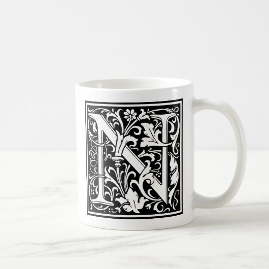 Brief N Middeleeuws Monogram Art Nouveau Koffiemok (Rechts)