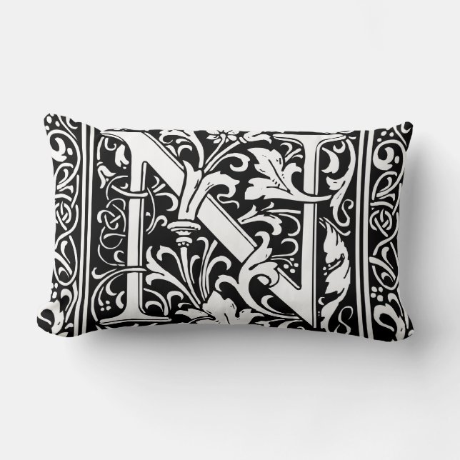 Brief N Middeleeuws Monogram Art Nouveau Kussen (Voorkant)