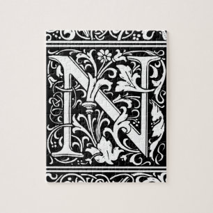 Brief N Middeleeuws Monogram Art Nouveau Legpuzzel