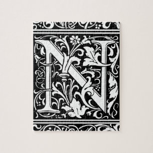 Brief N Middeleeuws Monogram Art Nouveau Legpuzzel