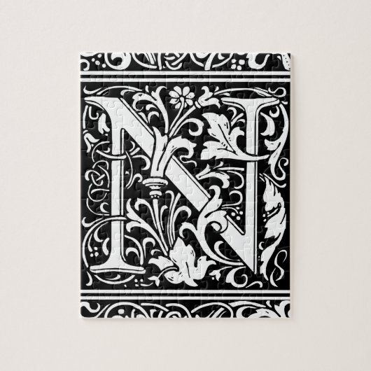 Brief N Middeleeuws Monogram Art Nouveau Legpuzzel (Verticaal)