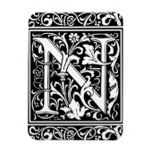 Brief N Middeleeuws Monogram Art Nouveau Magneet (Verticaal)