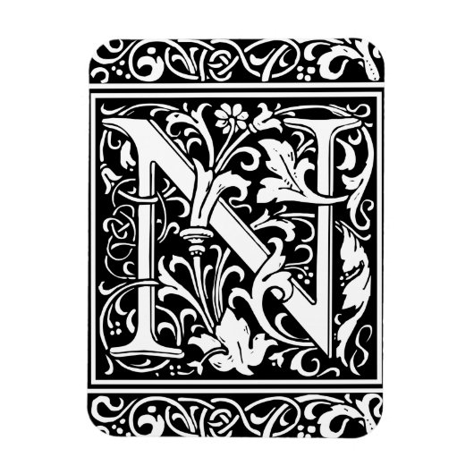 Brief N Middeleeuws Monogram Art Nouveau Magneet (Verticaal)