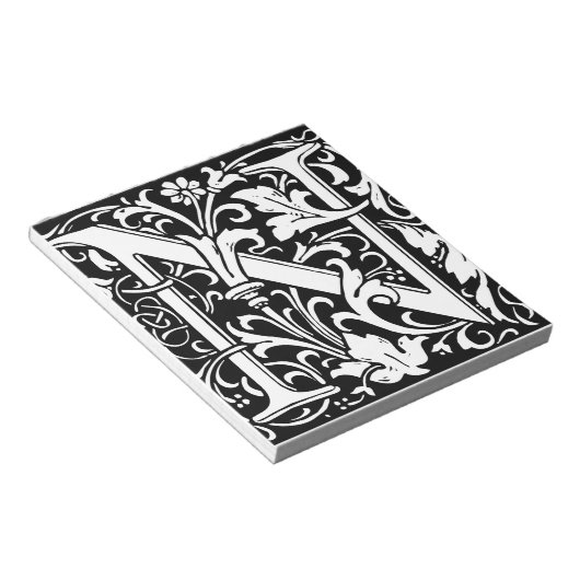 Brief N Middeleeuws Monogram Art Nouveau Notitieblok (Schuin)