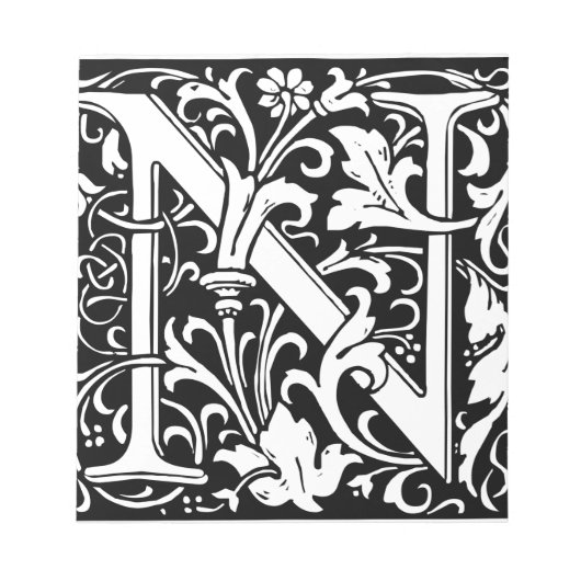Brief N Middeleeuws Monogram Art Nouveau Notitieblok (Voorkant)
