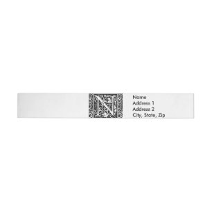 Brief N Middeleeuws Monogram Art Nouveau Omwikkelbaar Adreslabel