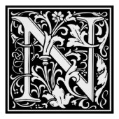 Brief N Middeleeuws Monogram Art Nouveau Poster (Voorkant)