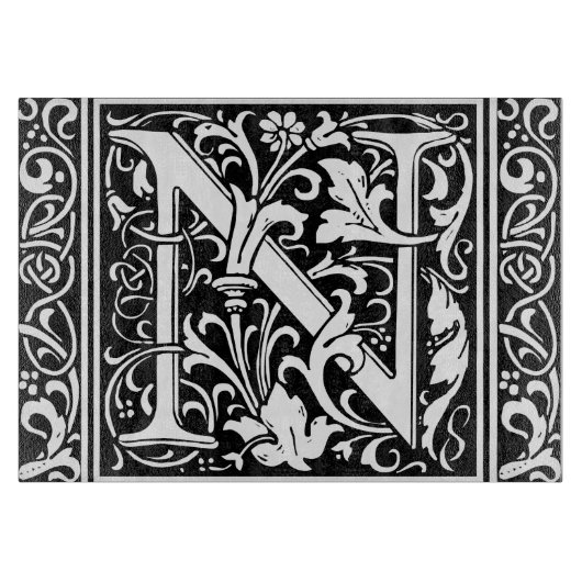 Brief N Middeleeuws Monogram Art Nouveau Snijplank (Voorkant)