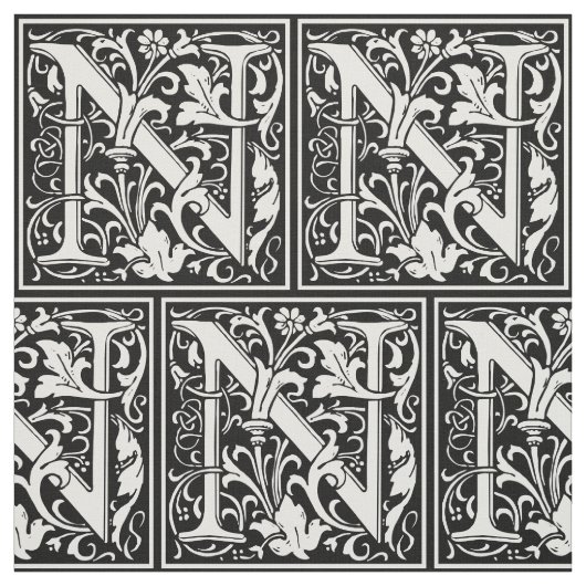 Brief N Middeleeuws Monogram Art Nouveau Stof (Swatch)