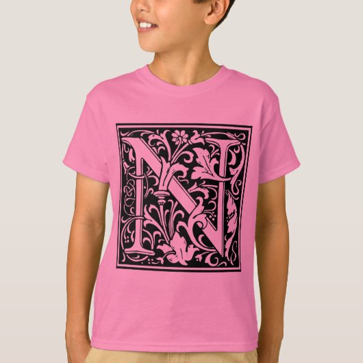 Brief N Middeleeuws Monogram Art Nouveau T-shirt (Voorkant)
