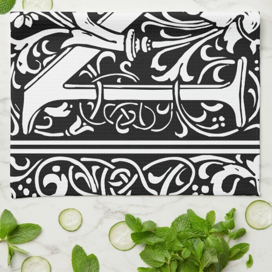 Brief N Middeleeuws Monogram Art Nouveau Theedoek (Gevouwen)