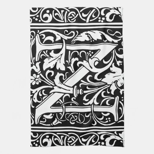 Brief N Middeleeuws Monogram Art Nouveau Theedoek (Verticaal)