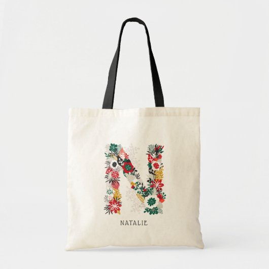 Brief N | Whimsical Floral Letter Monogram I Tote Bag (Voorkant)