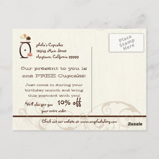 Brief O Gelukkige Verjaardag Cupcake Zakelijke ans Briefkaart (Achterkant)