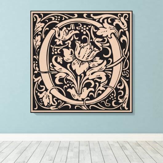 Brief O Middeleeuws Monogram Art Nouveau Canvas Afdruk (Insitu (Houten vloer))