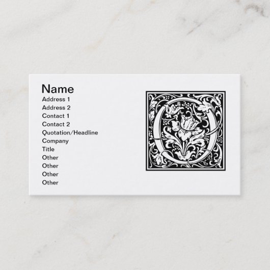 Brief O Middeleeuws Monogram Art Nouveau Visitekaartje (Voorkant)