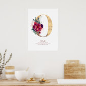 Brief O Monogram Floral Burgundy Red en Gold Poster (Keuken)
