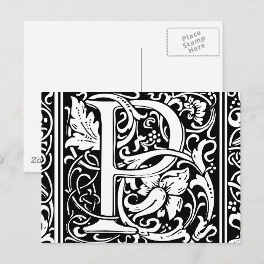 Brief P Middeleeuws Monogram Art Nouveau Briefkaart (Voorkant / Achterkant)