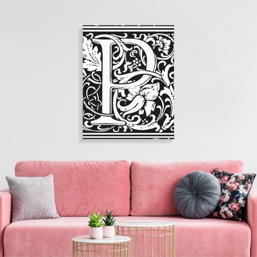 Brief P Middeleeuws Monogram Art Nouveau Canvas Afdruk (Insitu (Woonkamer))