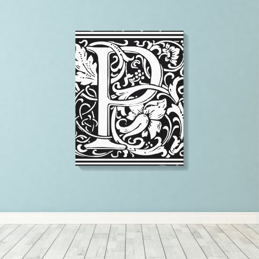 Brief P Middeleeuws Monogram Art Nouveau Canvas Afdruk (Insitu (Houten vloer))