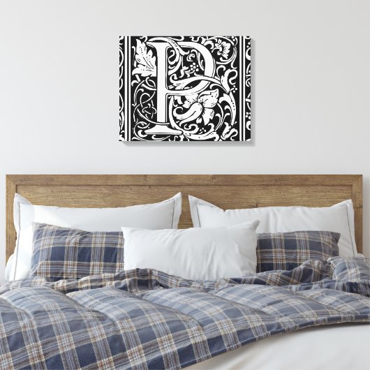 Brief P Middeleeuws Monogram Art Nouveau Canvas Afdruk (Insitu (Slaapkamer))