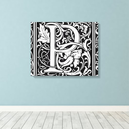 Brief P Middeleeuws Monogram Art Nouveau Canvas Afdruk (Insitu (Houten vloer))