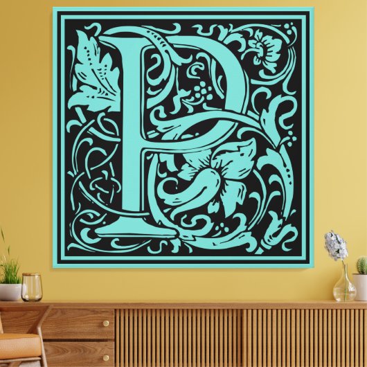 Brief P Middeleeuws Monogram Art Nouveau Canvas Afdruk (Insitu (Woonkamer))
