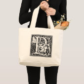 Brief P Middeleeuws Monogram Art Nouveau Grote Tote Bag (Voorkant (product))