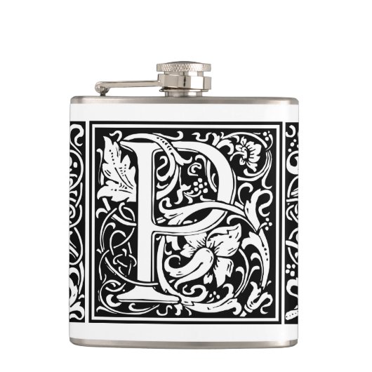 Brief P Middeleeuws Monogram Art Nouveau Heupfles (Voorkant)