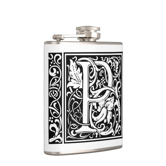 Brief P Middeleeuws Monogram Art Nouveau Heupfles (Rechts)