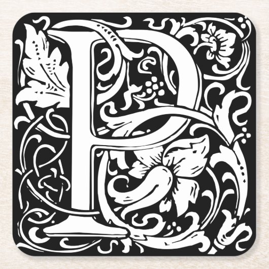 Brief P Middeleeuws Monogram Art Nouveau Kartonnen Onderzetters (Voorkant)
