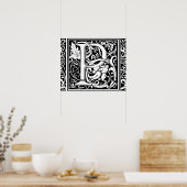 Brief P Middeleeuws Monogram Art Nouveau Poster (Keuken)