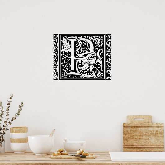 Brief P Middeleeuws Monogram Art Nouveau Poster (Keuken)