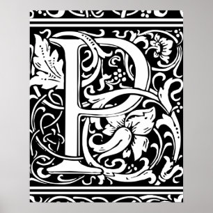 Brief P Middeleeuws Monogram Art Nouveau Poster