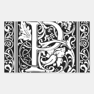 Brief P Middeleeuws Monogram Art Nouveau Rechthoekige Sticker