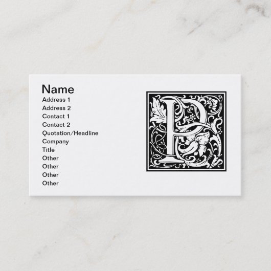 Brief P Middeleeuws Monogram Art Nouveau Visitekaartje (Voorkant)