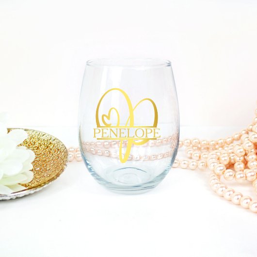 Brief P Monogram Bruidsmeisje Gift, Modern Elegant Wijnglas Zonder Voet