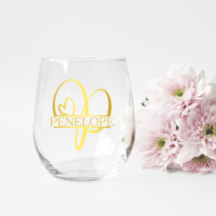 Brief P Monogram Bruidsmeisje Gift, Modern Elegant Wijnglas Zonder Voet