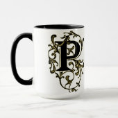 Brief "P", verpakt in gouden wijnstokken - Mok (Links)