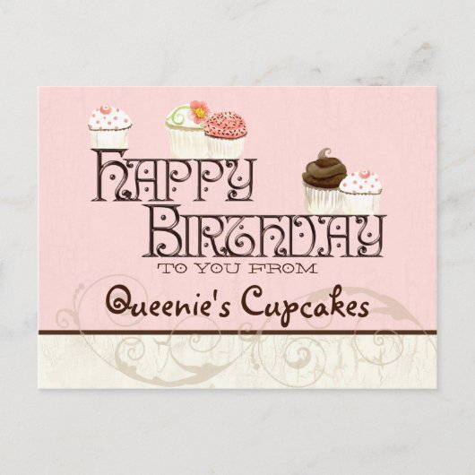Brief Q Happy Birthday Cupcake Zakelijke ansichtka Briefkaart (Voorkant)